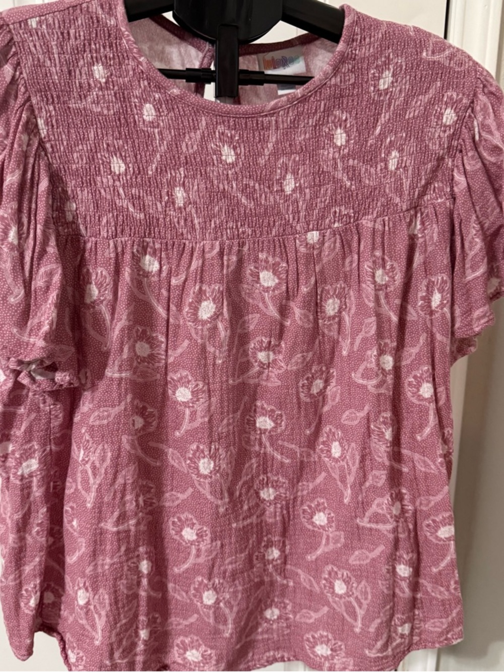 LuLaRoe Maddy top- Dusty Rose Floral Smocked Neck Top